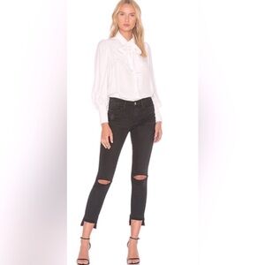 Frame Le High Distressed Skinny Jeans in Washed Black
